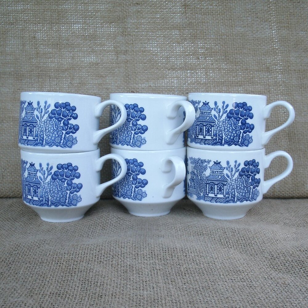 Vintage Churchill Blue Willow Teacups Set of 6